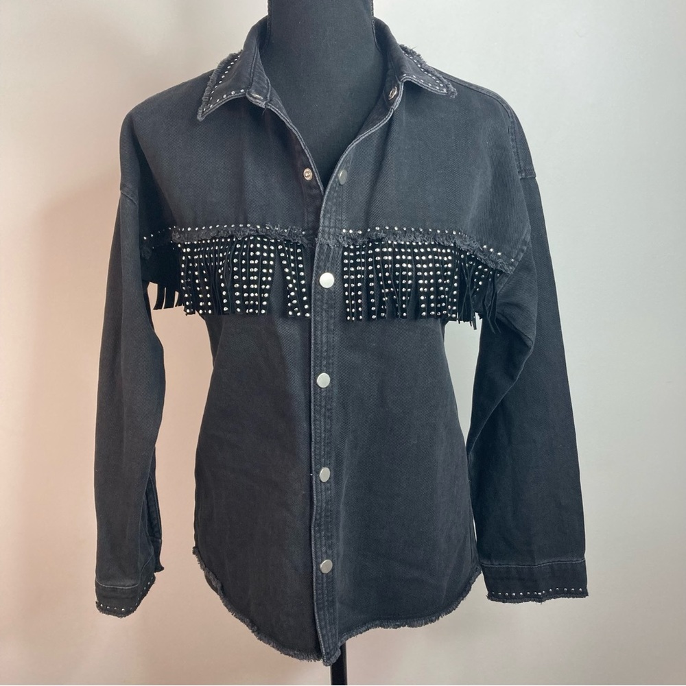Girl’s Zara Black Denim Shirt with Silver Detailing.